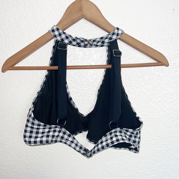 Tinibikini Swimwear Gingham Black White Choker Style V Neck Bikini Top - Picture 4 of 11